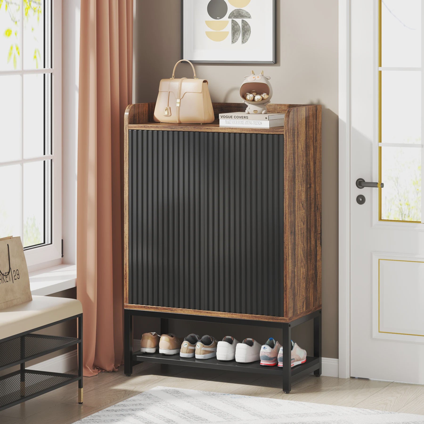 Stijlvolle Houten Schoenenkast met Deuren - 5 Niveaus - Entree & Hal Organizer
