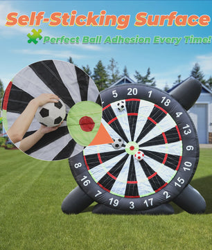 Gigantisch Opblaasbaar Voetbal Darts Bord - 3 Meter Hoog - Inclusief 8 Voetballen & Blower