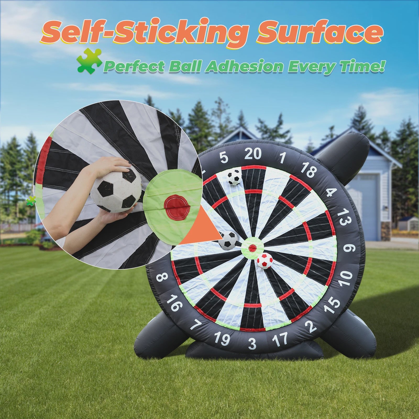 Gigantisch Opblaasbaar Voetbal Darts Bord - 3 Meter Hoog - Inclusief 8 Voetballen & Blower