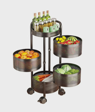Draaibare Keuken Trolley 3-5 Laags - Carbon Staal Mesh Opbergrek met Wielen & Deksel