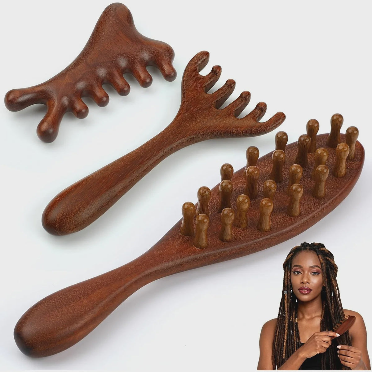 3-delige Houten Scalp Massager Set - Hoofdhuid Massage & Haarverzorging voor Dreads