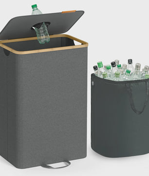 SONGMICS 100L Recycle Container met Deksel en Binnenzak - Grijze Flessenverzamelaar voor de Keuken