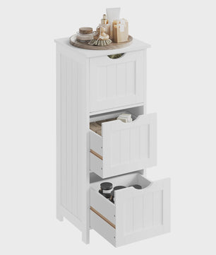 Smal Wit Toiletkastje met 3 Lades - Vrijstaande Badkamer- en Keukenorganizer 32x81x30cm