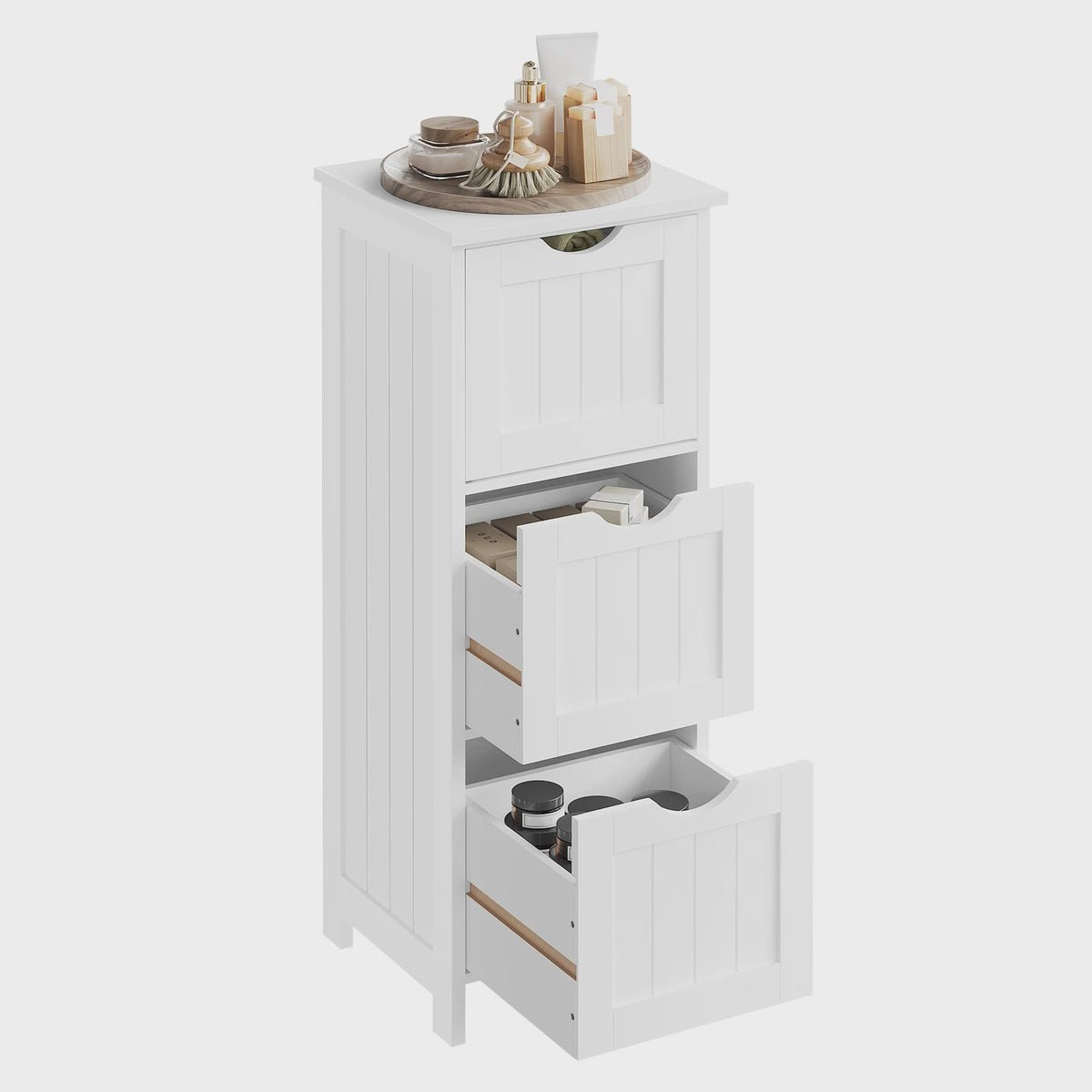 Smal Wit Toiletkastje met 3 Lades - Vrijstaande Badkamer- en Keukenorganizer 32x81x30cm