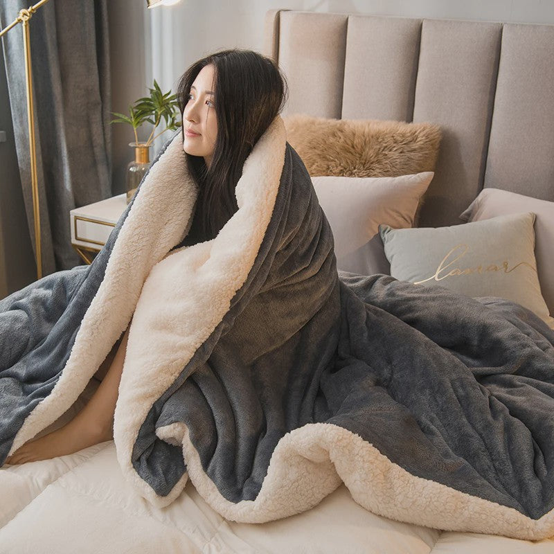 Luxe Dubbelzijdige Wol Pluche Deken - Warm & Comfortabel voor Bed, Bank & Camping