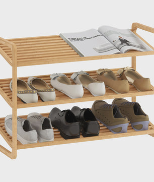 HOMCOM Bamboe Schoenenrek 3 Niveaus - Ruim 12 Paren Schoenen - 76x33x50,8cm - Natuurlijk Hout