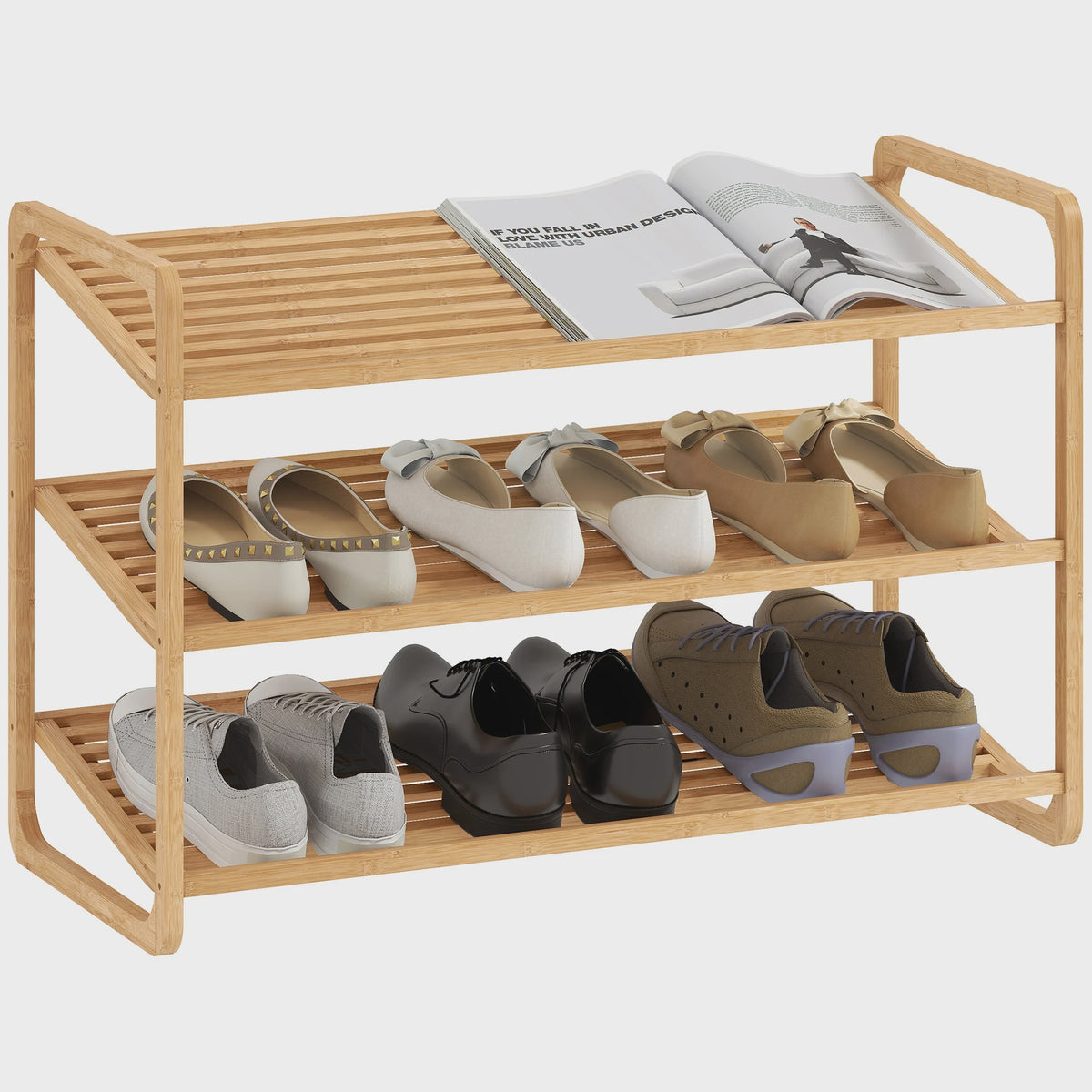 HOMCOM Bamboe Schoenenrek 3 Niveaus - Ruim 12 Paren Schoenen - 76x33x50,8cm - Natuurlijk Hout