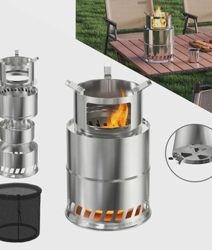 Draagbare RVS Rocket Stove Camping Houtkachel - 20cm, Ideaal voor Buiten Koken, BBQ & Picknicks