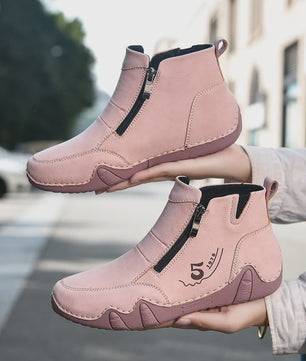 Dames Enkellaarsjes met Rits - Comfortabele Casual Leren Sneakers voor Lente & Herfst