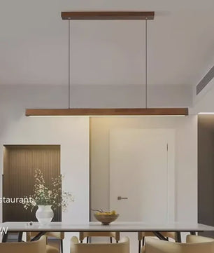 Nordic Houten Lange LED Hanglamp - Stijlvolle Verlichting voor Eettafel, Woonkamer & Keuken