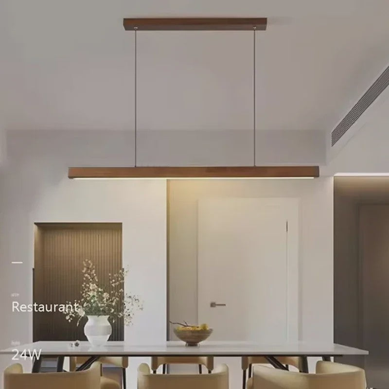 Nordic Houten Lange LED Hanglamp - Stijlvolle Verlichting voor Eettafel, Woonkamer & Keuken