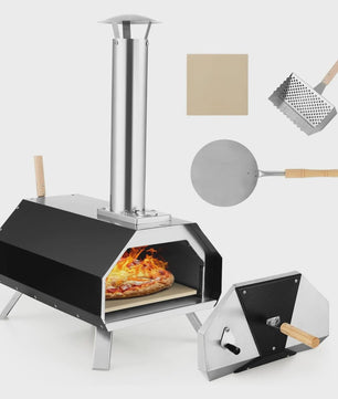 Draagbare Buiten Pizzaoven van RVS met Pizza Steen, Schep en Thermometer