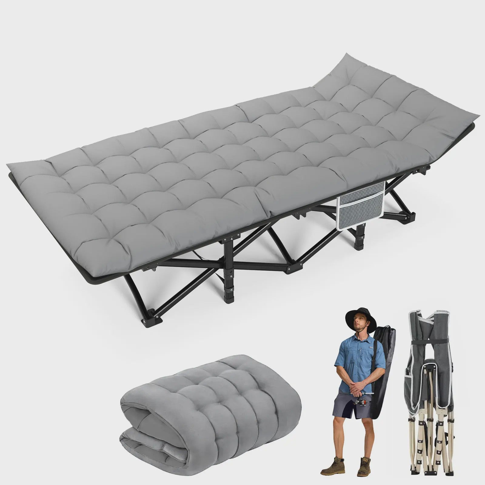 Opvouwbaar Campingbed met Matras - Draagbaar & Robuust Kampeerbed voor Volwassenen (200kg)
