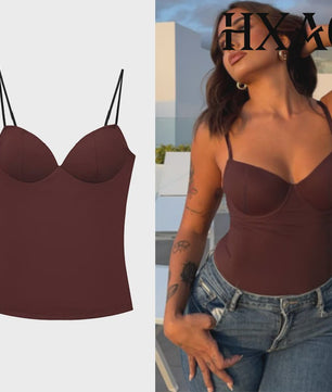 Dames Crop Top Corset Camisole Bruin - Mouwloos, Bodycon & Backless