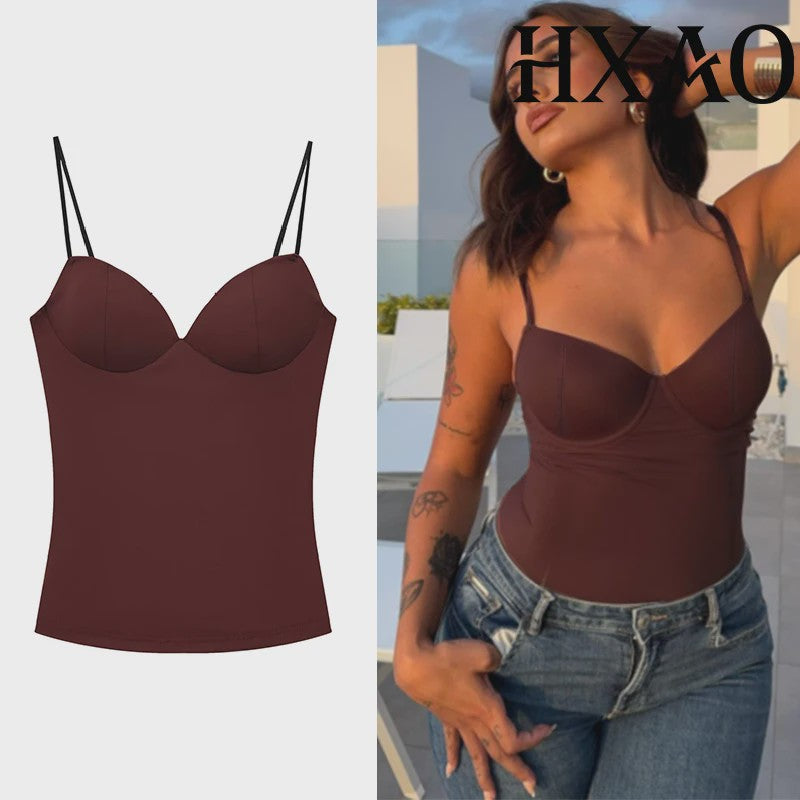 Dames Crop Top Corset Camisole Bruin - Mouwloos, Bodycon & Backless
