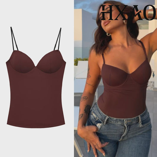 Dames Crop Top Corset Camisole Bruin - Mouwloos, Bodycon & Backless