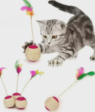 Interactieve Kattenkrabbal met Veren - Sisal Speelgoed voor Kitten