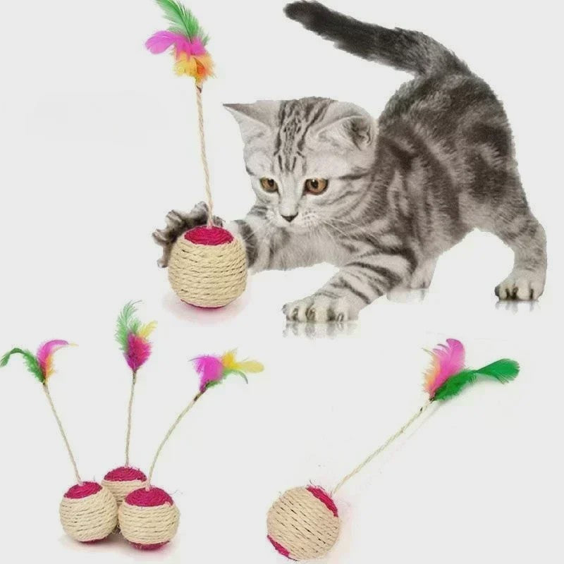 Interactieve Kattenkrabbal met Veren - Sisal Speelgoed voor Kitten