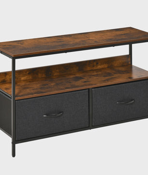 HOMCOM Furniture TV low on legs industrial Style 2 drawers in gray MDF fabric rustic brown and black metal