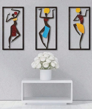 Set van 3 Wanddecoratie Afrikaanse Danseressen - Boho Fiber Art