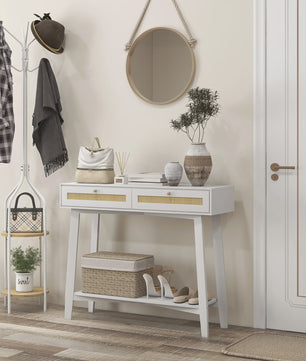 Witte Console Tafel met 2 Lades en Open Plank - 100x30x81cm