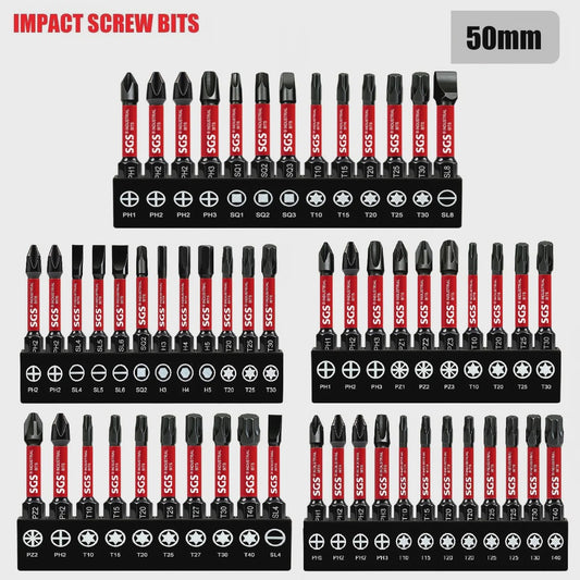 50mm Magnetische Schroefbit Set (10-delig) - S2 Staal - 1/4" Hex Shank