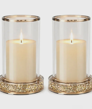 Luxe Glazen Kaarsenhouder met Glitter Bodem - Goud/Zilver - Perfect voor Bruiloft & Decoratie