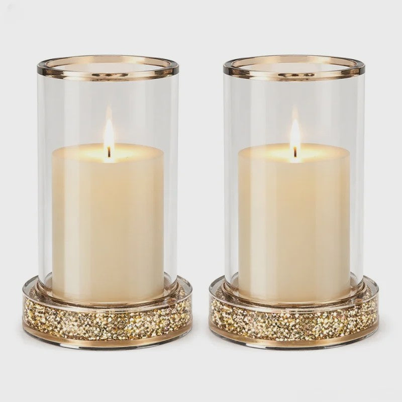 Luxe Glazen Kaarsenhouder met Glitter Bodem - Goud/Zilver - Perfect voor Bruiloft & Decoratie