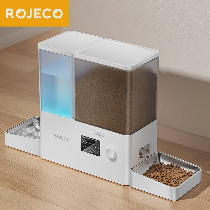 ROJECO Automatische Voerbak & Waterfontein 8.5L - 2-in-1 Honden Voerdispenser met Waterreservoir