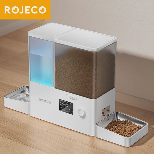 ROJECO Automatische Voerbak & Waterfontein 8.5L - 2-in-1 Honden Voerdispenser met Waterreservoir