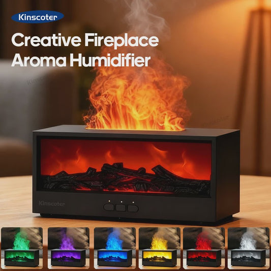Sfeervolle Vuurhaard Aroma Diffuser Luchtbevochtiger met Kleurrijk Nachtlampje & Afstandsbediening