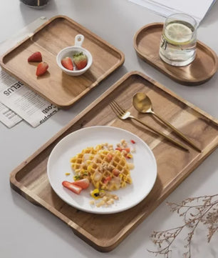 Acacia Houten Serveerschaal - Natuurlijk Hout, Perfect voor Snacks, Fruit & Thee