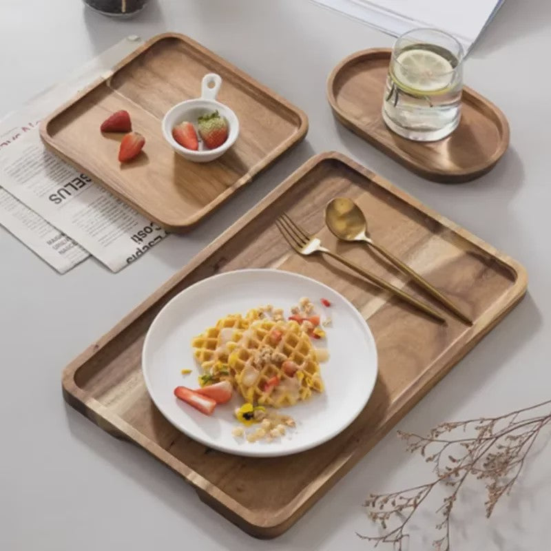 Acacia Houten Serveerschaal - Natuurlijk Hout, Perfect voor Snacks, Fruit & Thee