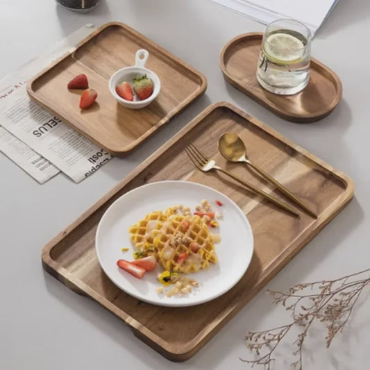 Acacia Houten Serveerschaal - Natuurlijk Hout, Perfect voor Snacks, Fruit & Thee
