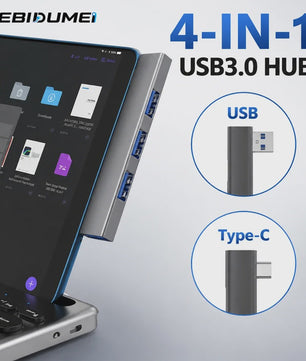 4-in-1 USB 3.0 Hub met 5Gbps Snelheid - Draagbare OTG Adapter
