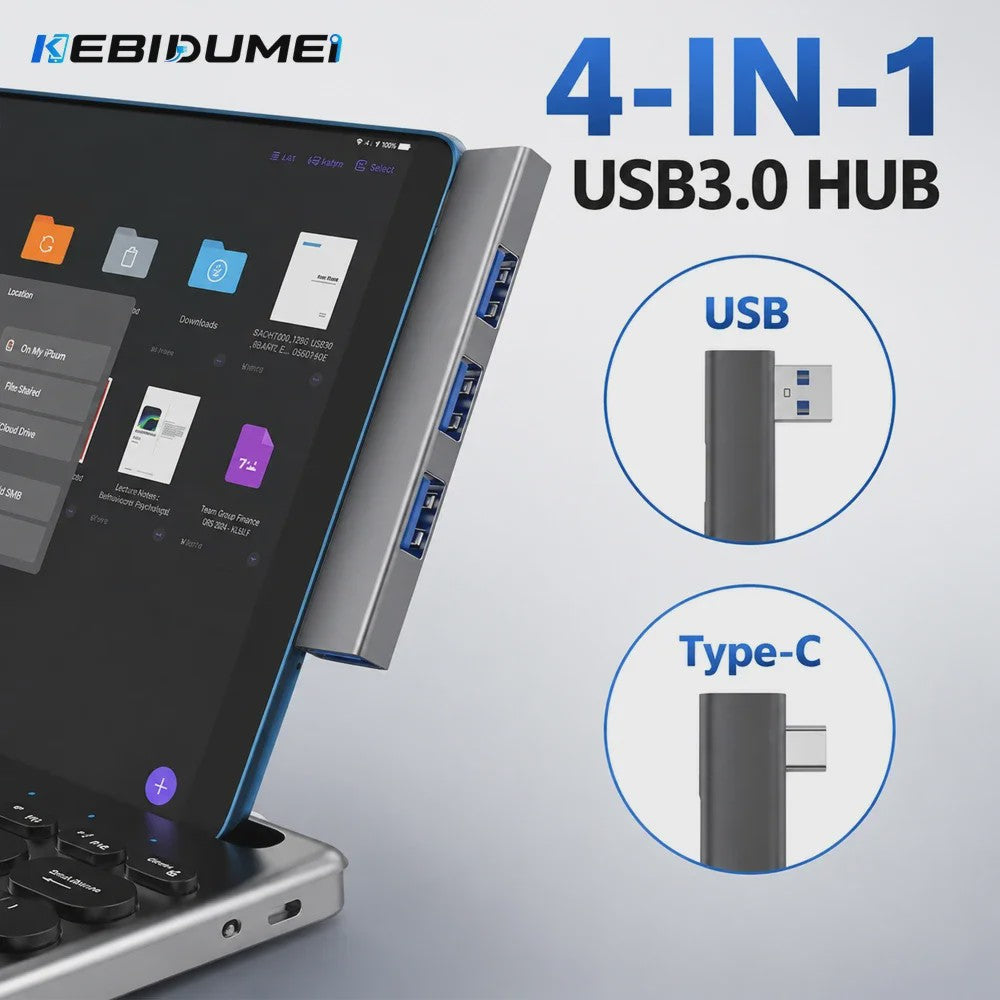 4-in-1 USB 3.0 Hub met 5Gbps Snelheid - Draagbare OTG Adapter
