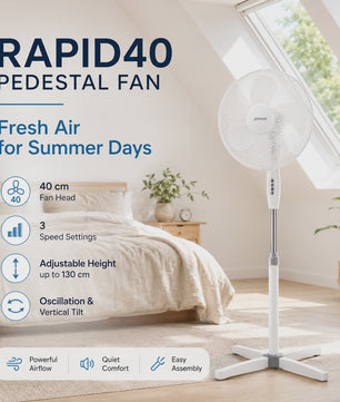 Zephir 40cm Staande Ventilator - 45W, 3 Snelheden, Verstelbare Hoogte tot 130cm, Oscillerend