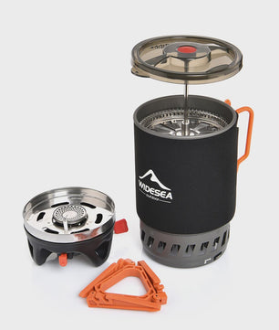 Widesea Draagbare Camping Koffiezetter Set met French Press & Gasbrander 0.9L