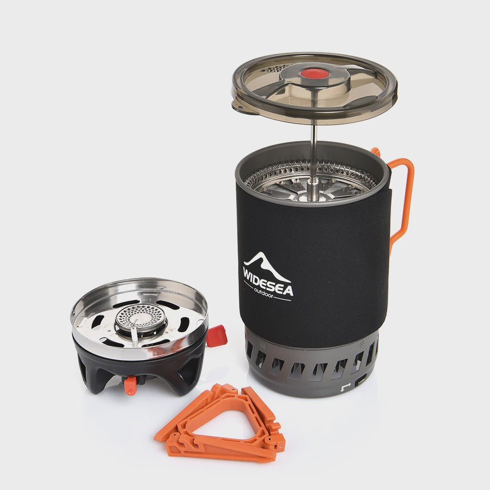Widesea Draagbare Camping Koffiezetter Set met French Press & Gasbrander 0.9L