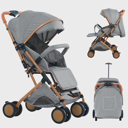 Draagbare Baby Kinderwagen met Muggennet, Opbergmand & 4 Wielen