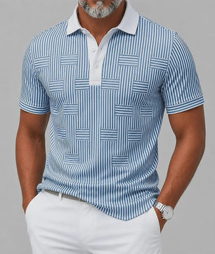 Heren Polo Blauw Wit Verticale Streep - Casual & Smart Casual Top voor Lente/Zomer
