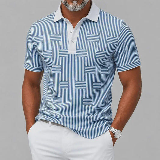 Heren Polo Blauw Wit Verticale Streep - Casual & Smart Casual Top voor Lente/Zomer