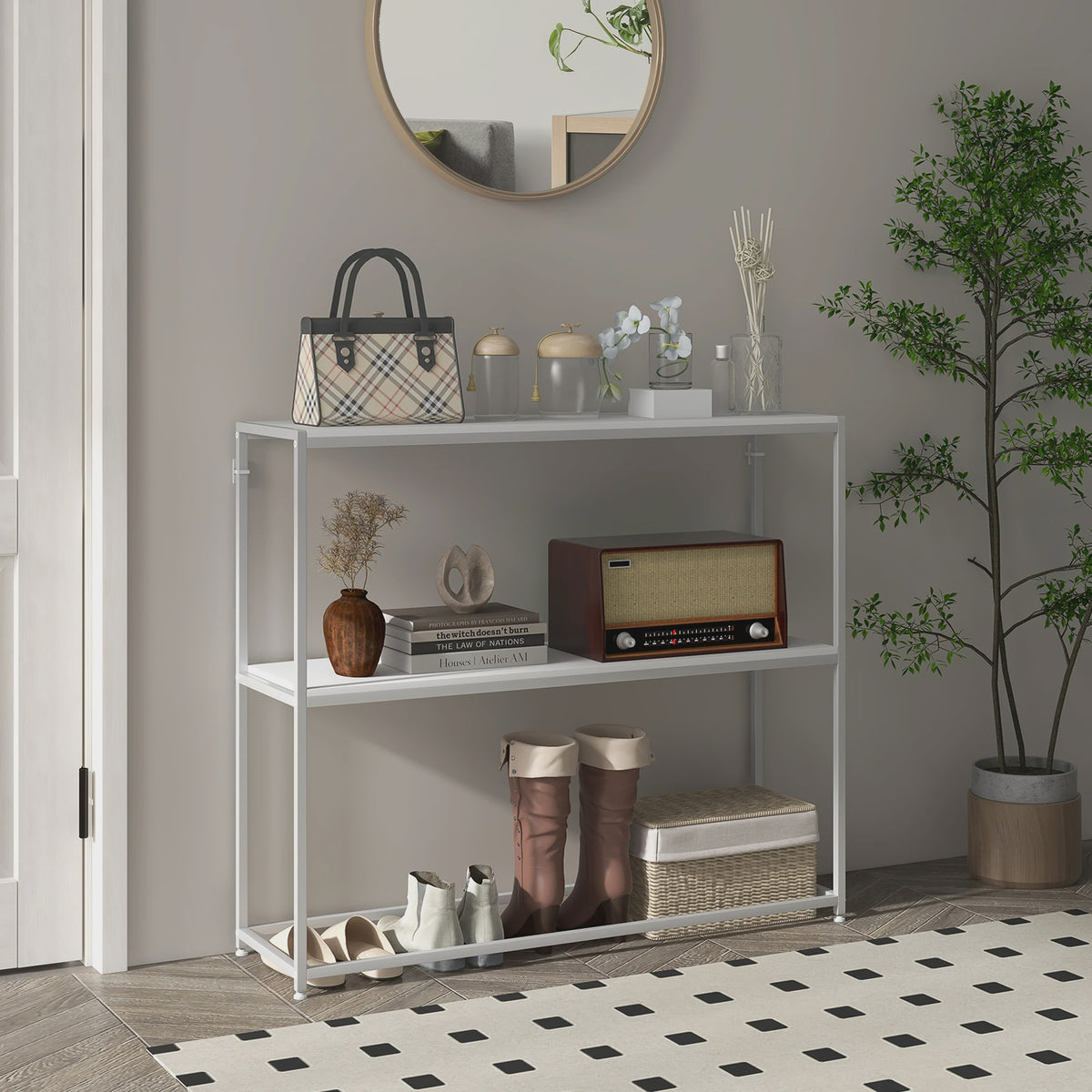 Stijlvolle Witte Console Tafel met Open Planken - 100x30x87 cm