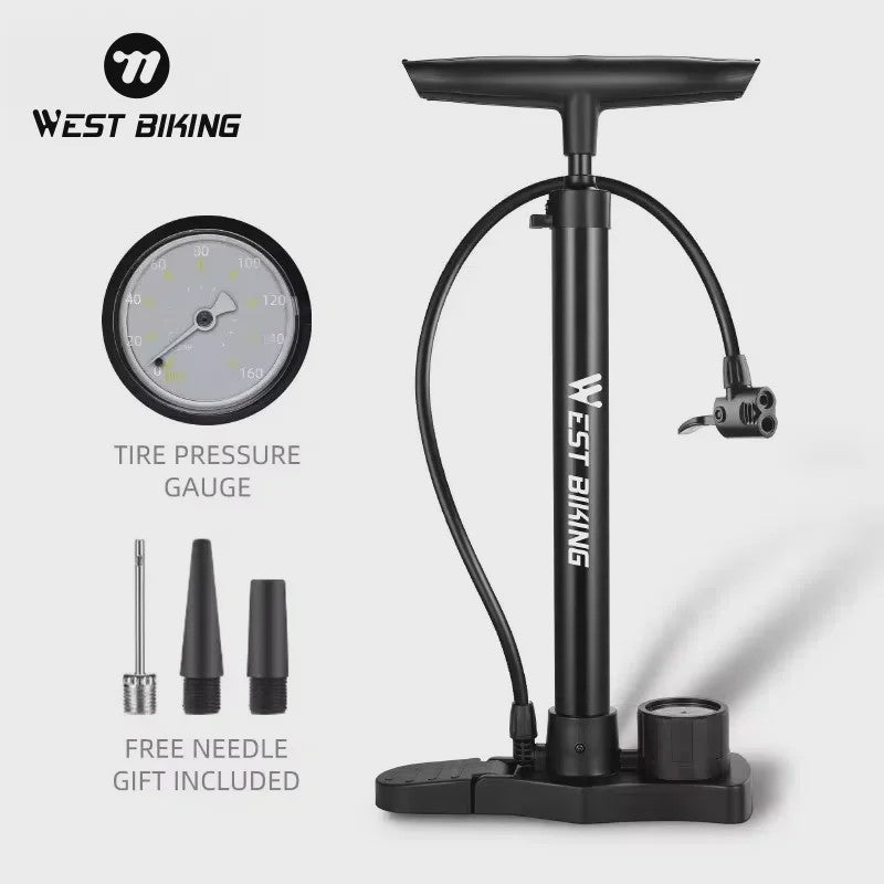 WEST BIKING 160PSI Fietspomp - Draagbare RVS Pomp met Drukmeter voor Racefiets & Mountainbike