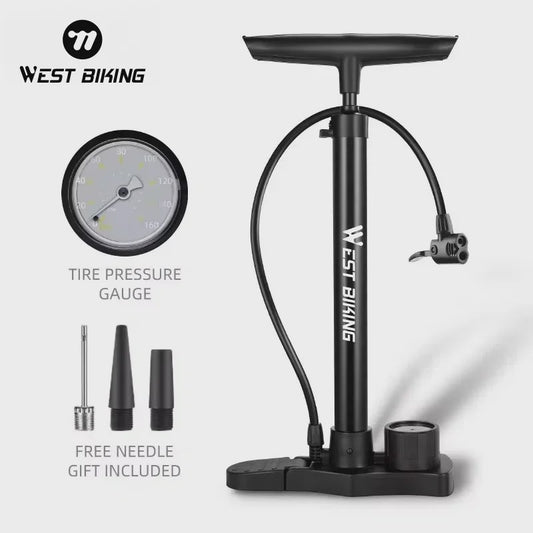 WEST BIKING 160PSI Fietspomp - Draagbare RVS Pomp met Drukmeter voor Racefiets & Mountainbike