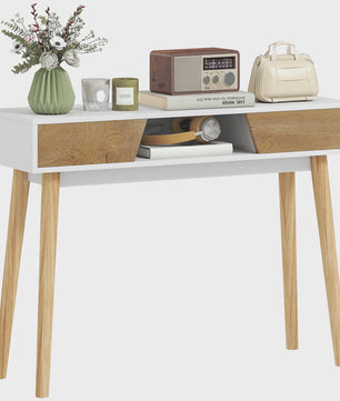 Stijlvolle Hal Console Tafel met 2 Lades en Houten Poten - Wit