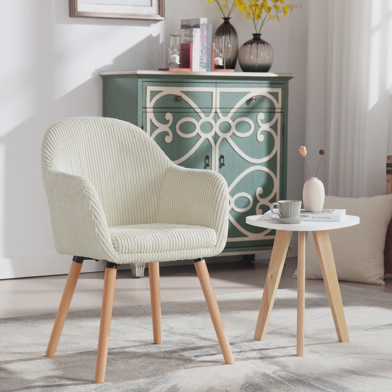 Moderne Corduroy eetkamerstoel met armleuning en rugleuning - Comfortabel en Stijlvol