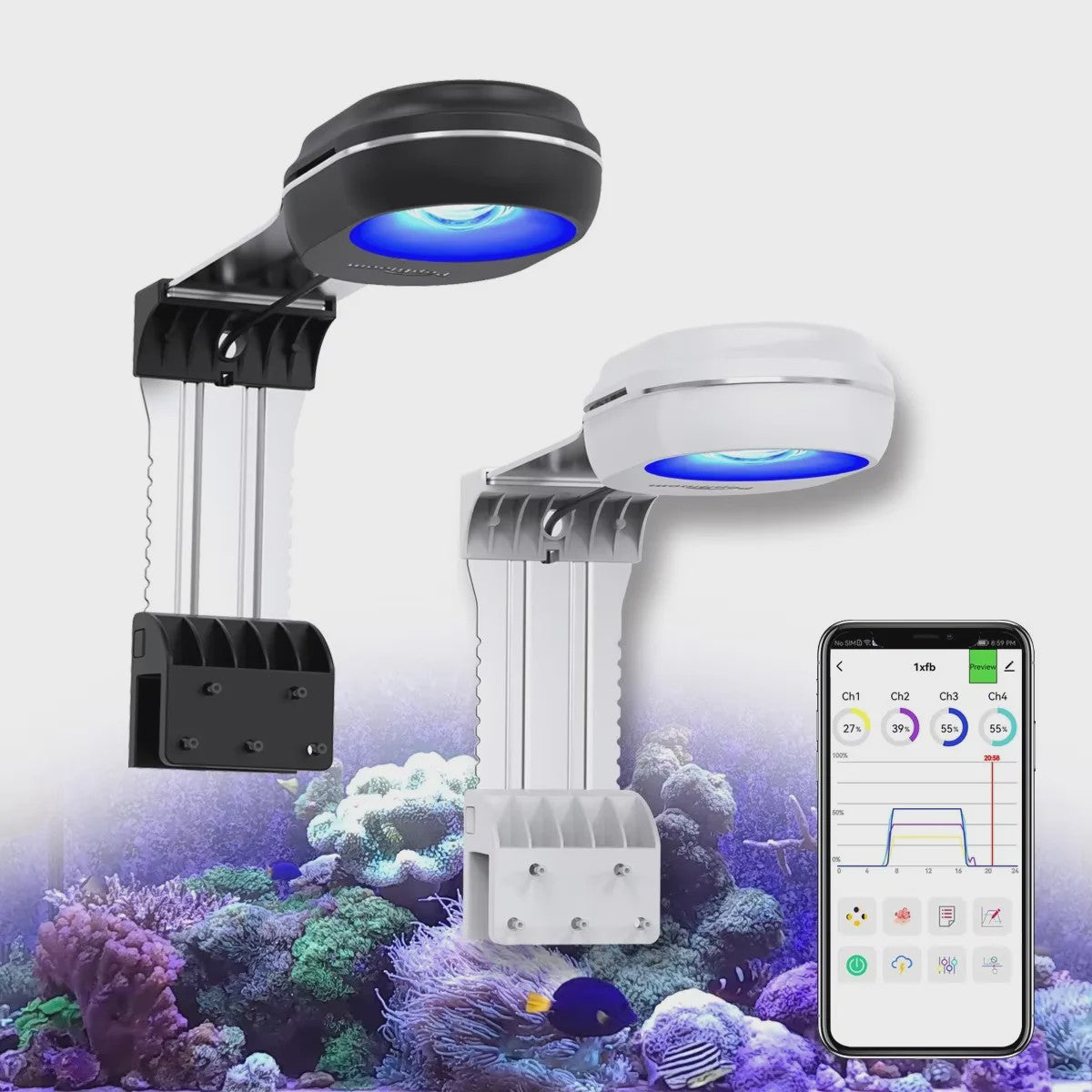 PopBloom RL60 WiFi Full Spectrum LED Aquariumlamp voor Zoutwater Reef Aquaria