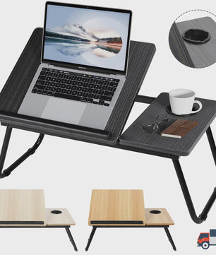 Opklapbare Laptoptafel voor Bed & Bank - In Hoogte Verstelbaar met Bekerhouder