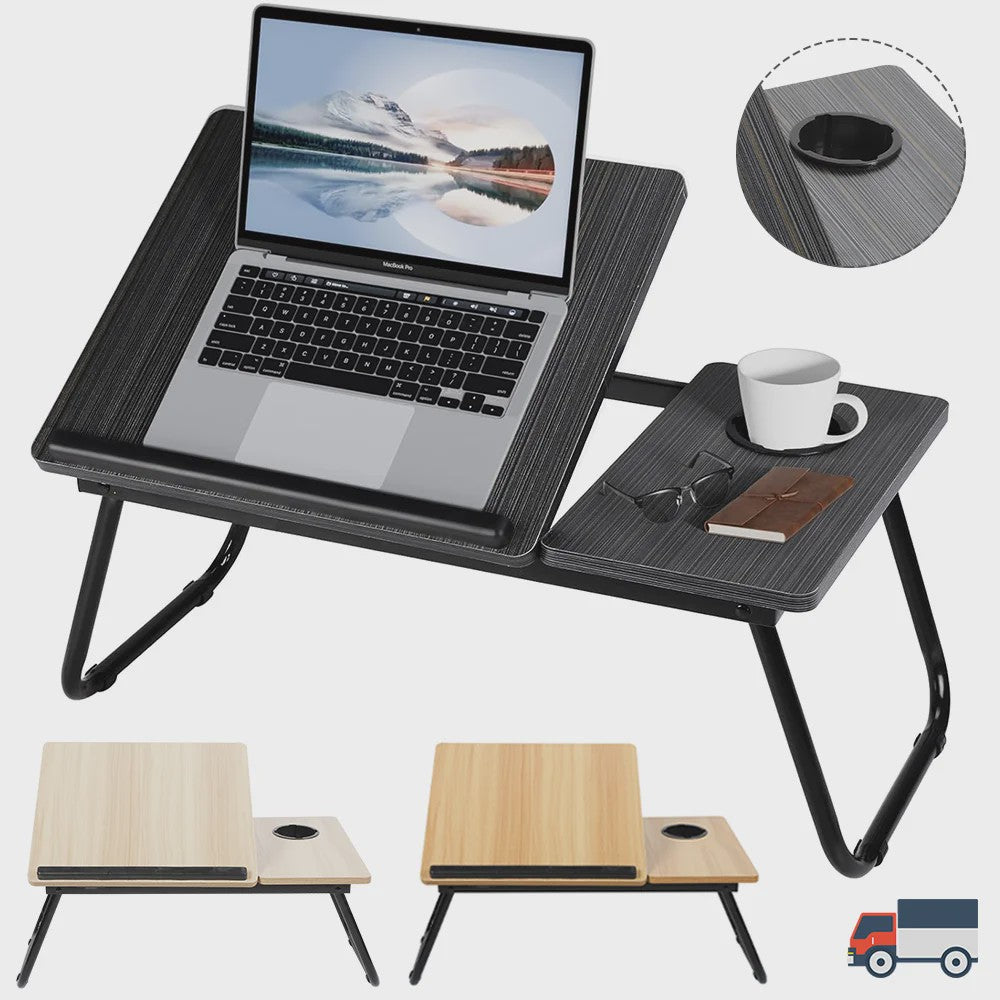 Opklapbare Laptoptafel voor Bed & Bank - In Hoogte Verstelbaar met Bekerhouder